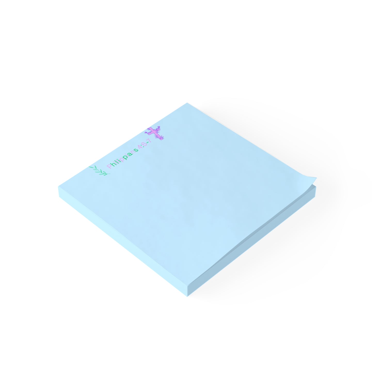 Light blue sticky notes with text on a white background