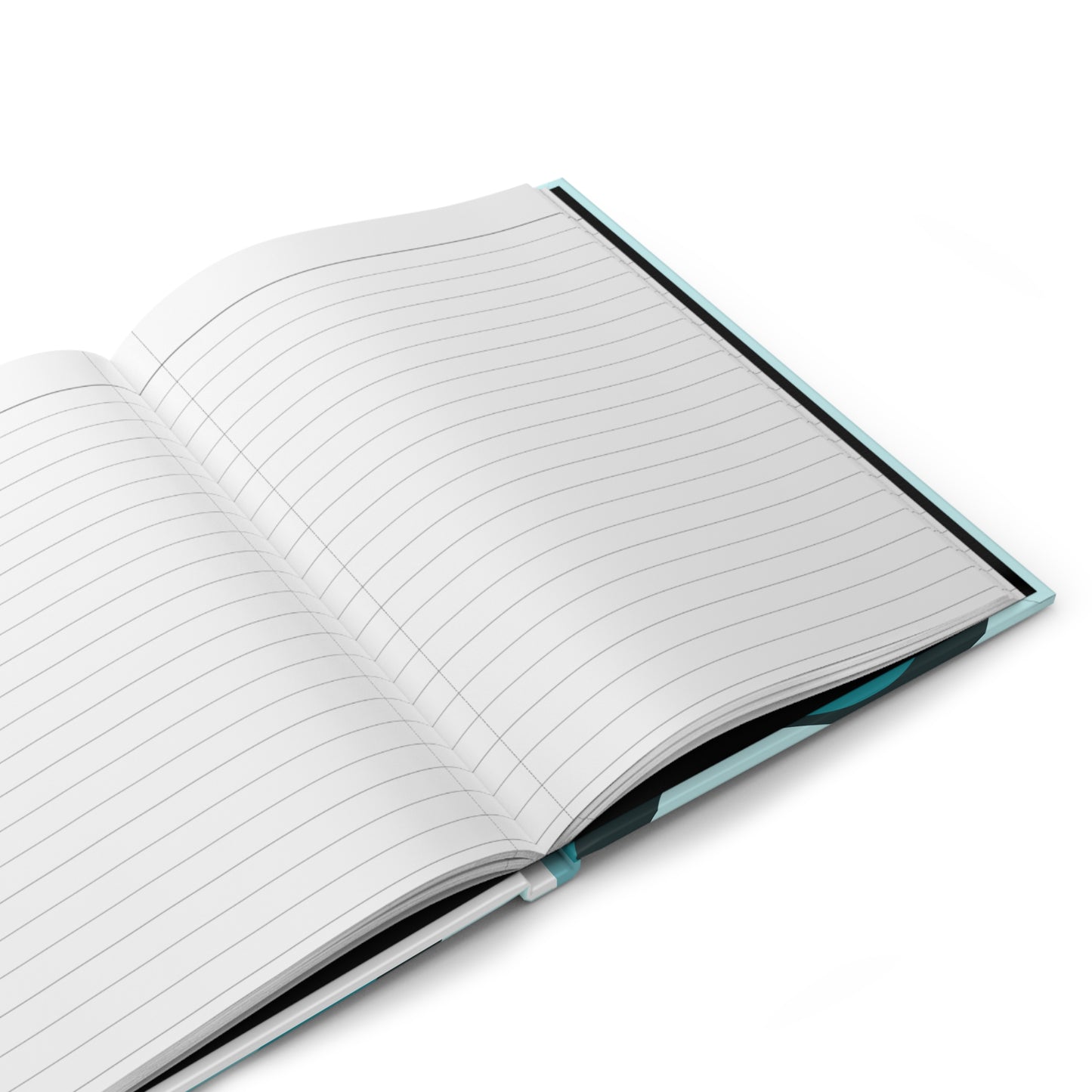Open notebook with lined pages on a white background