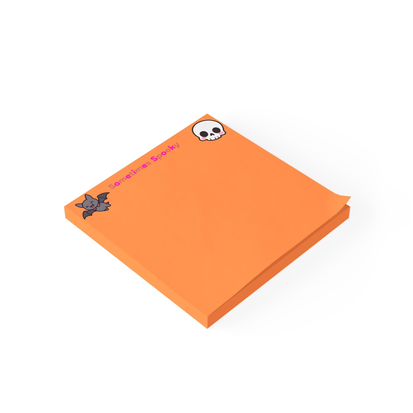 Orange notepad with Halloween-themed stickers on a white background