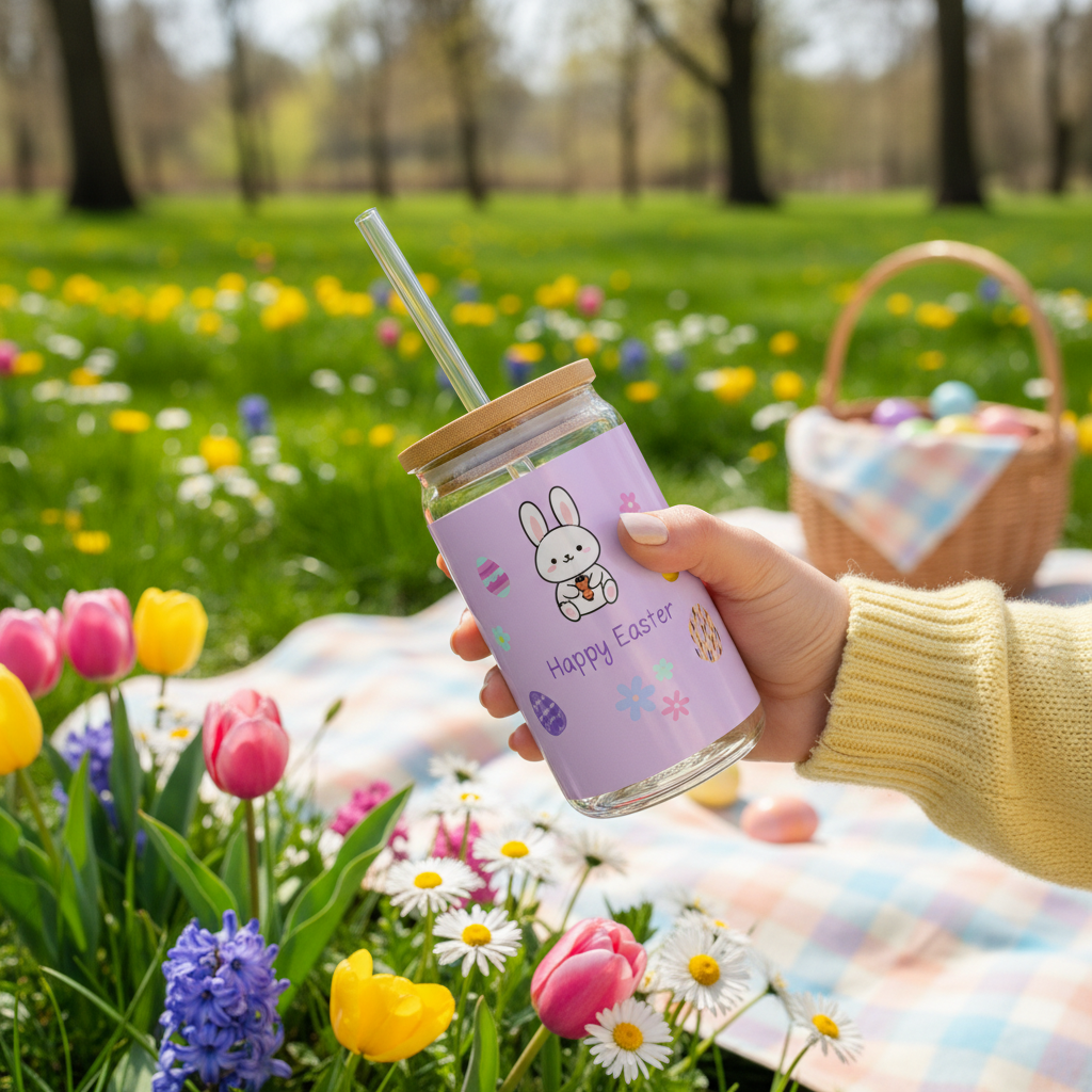 Easter Bunny Sipper Glass at Spring Picnic