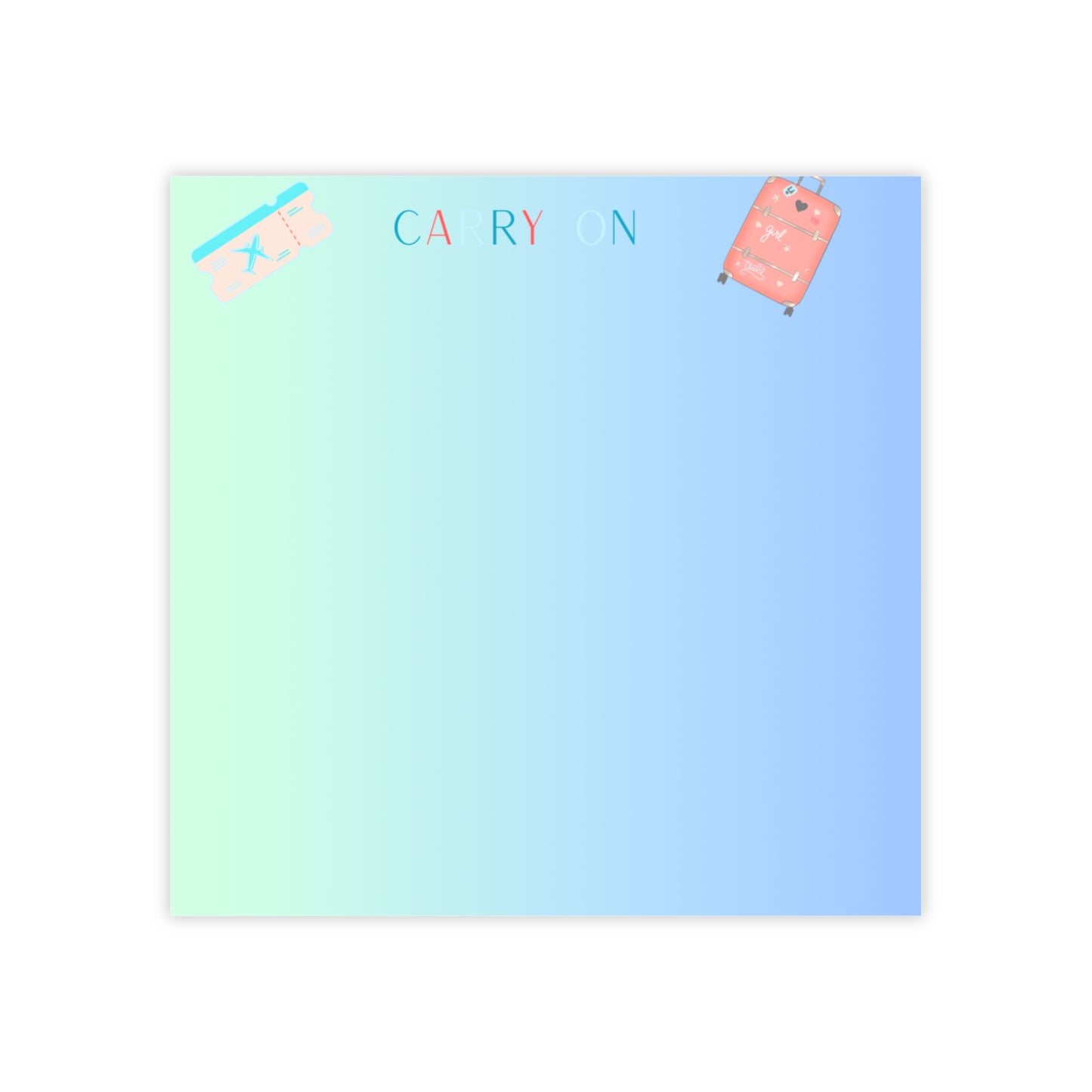 Notepad with colorful design and text on a white background