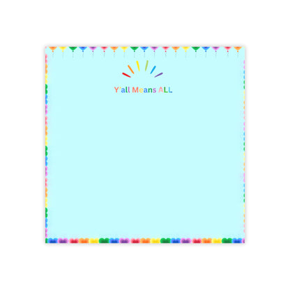Notepad with colorful border and 'Yall Means ALL' text on a light blue background