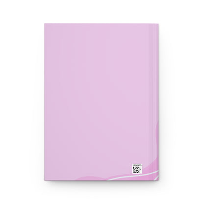 Light purple notebook with a QR code on a white background