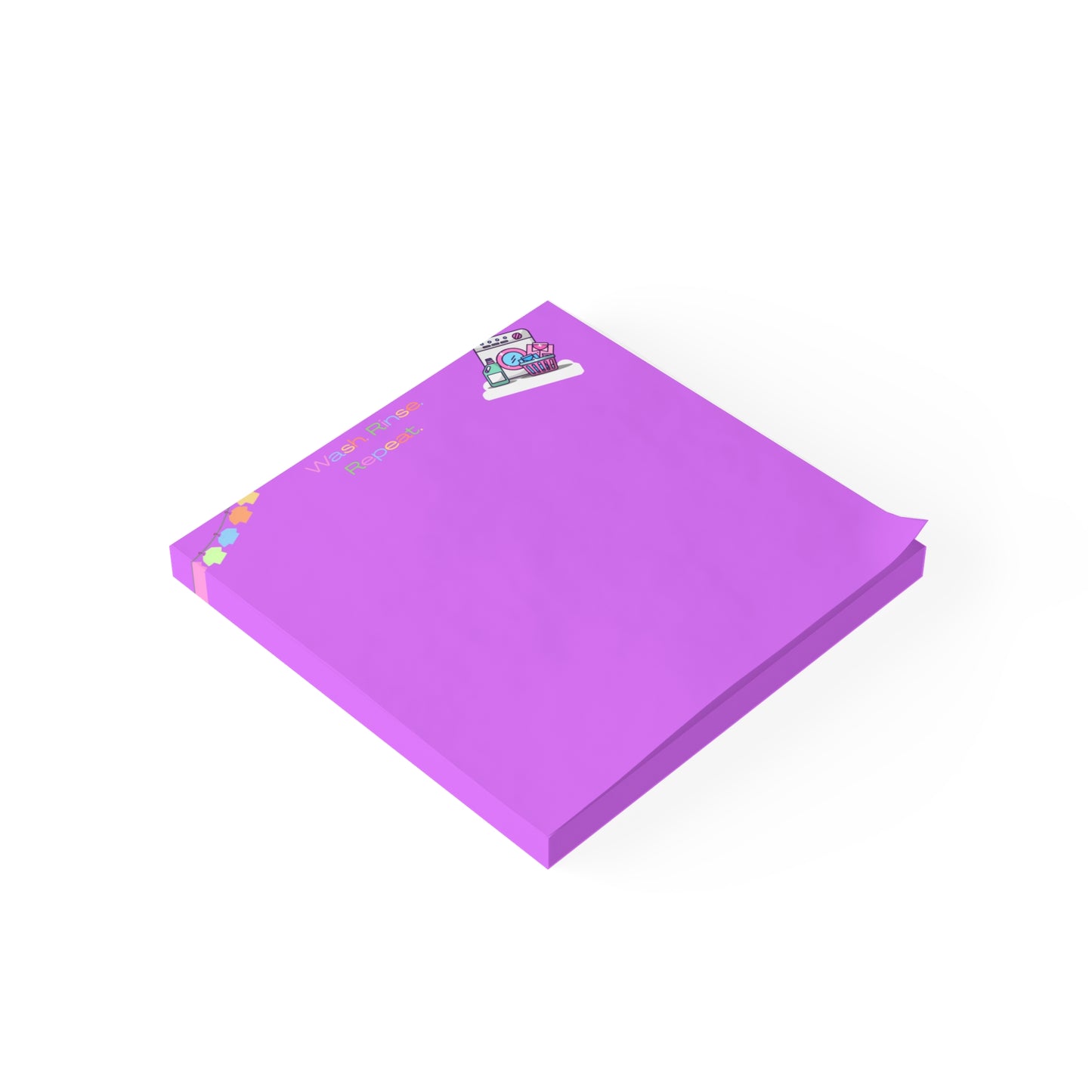 Purple notepad with a brand label on a white background