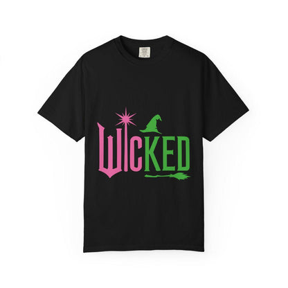 Black t-shirt with 'Wicked' graphic design on a white background