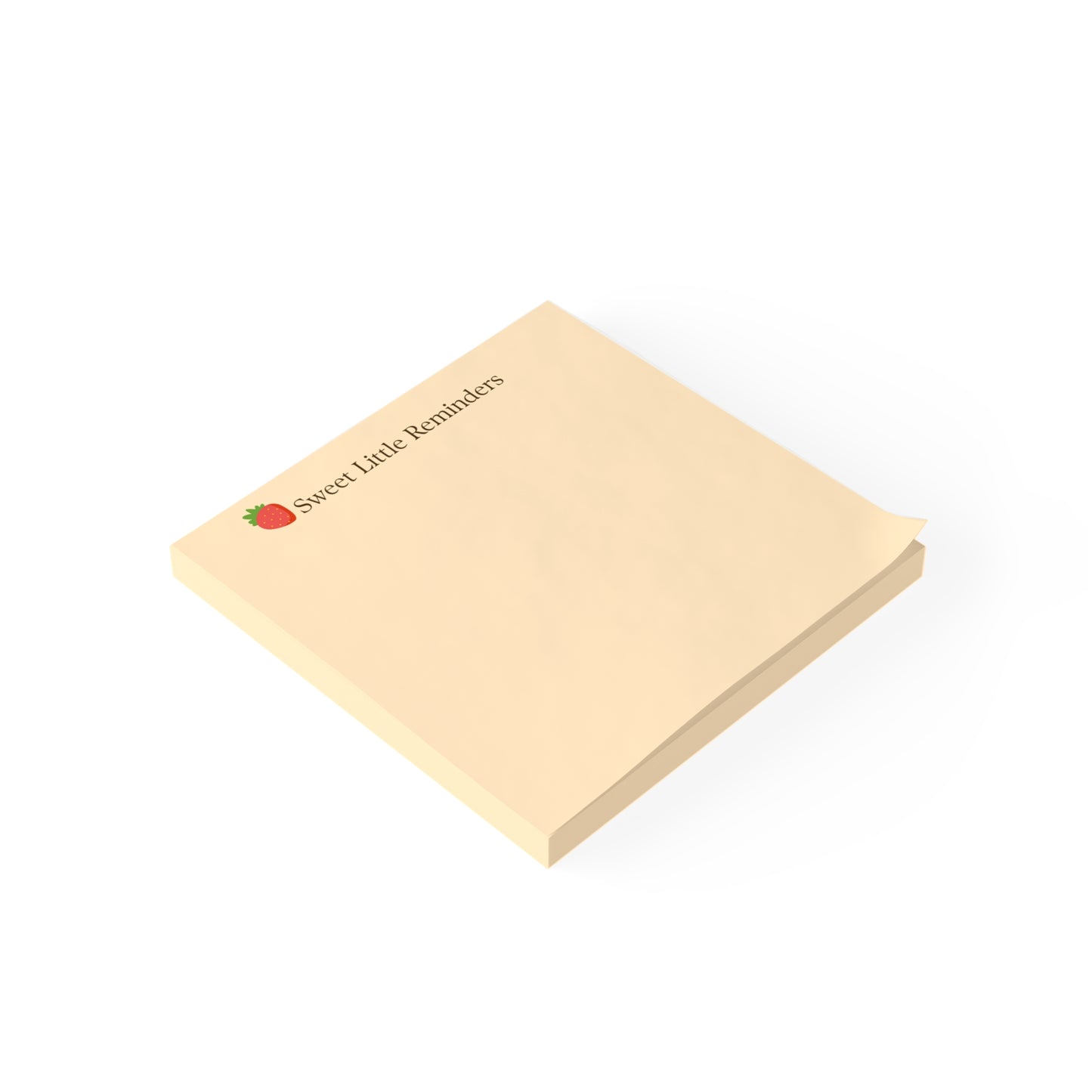 Beige notepad with 'Sweet Little Reminders' text and strawberry icon on a white background