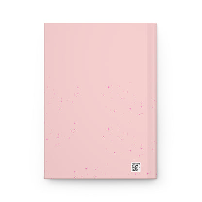 Pink notebook with a QR code on a white background