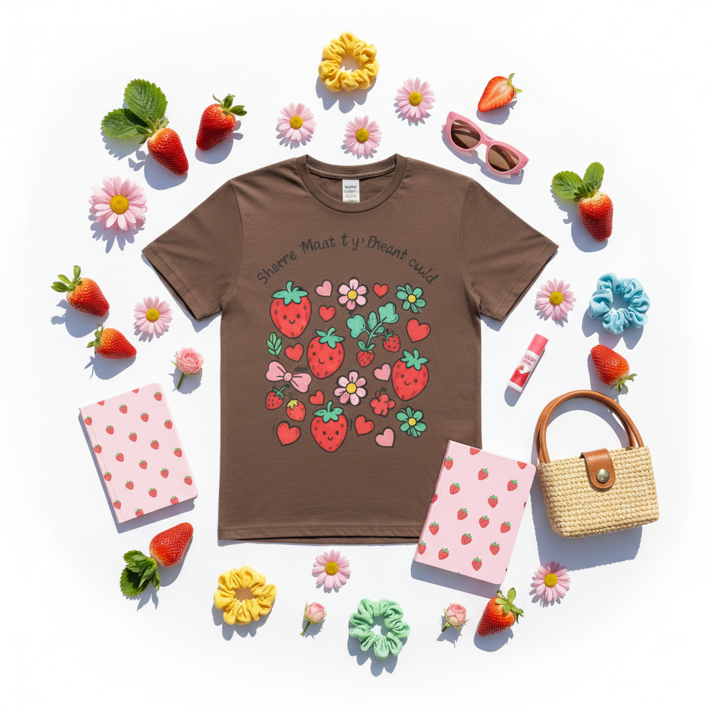 Brown tee flat lay