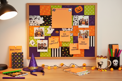 Bulletin board with Halloween decorations