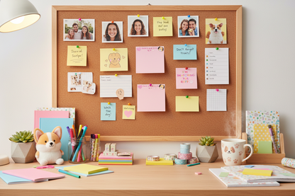 Bulletin board with notes and reminders
