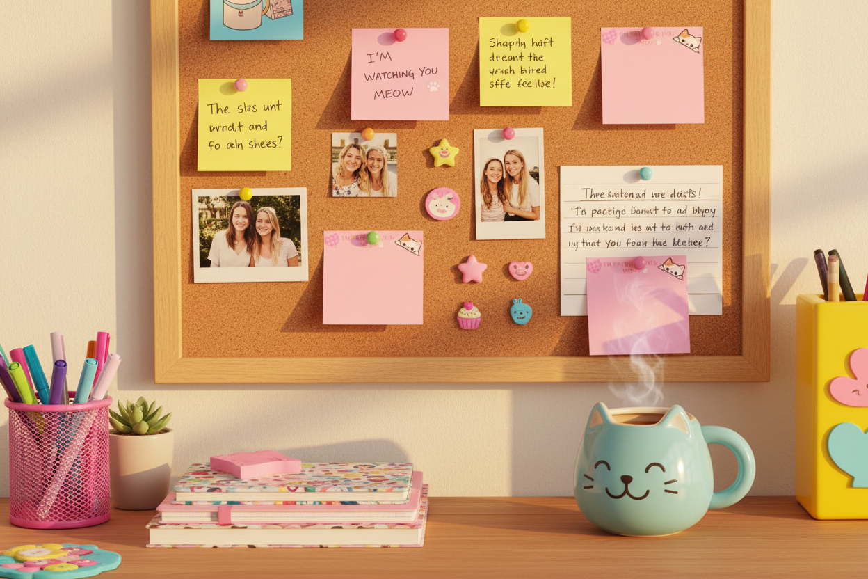 Bulletin board with notes and reminders
