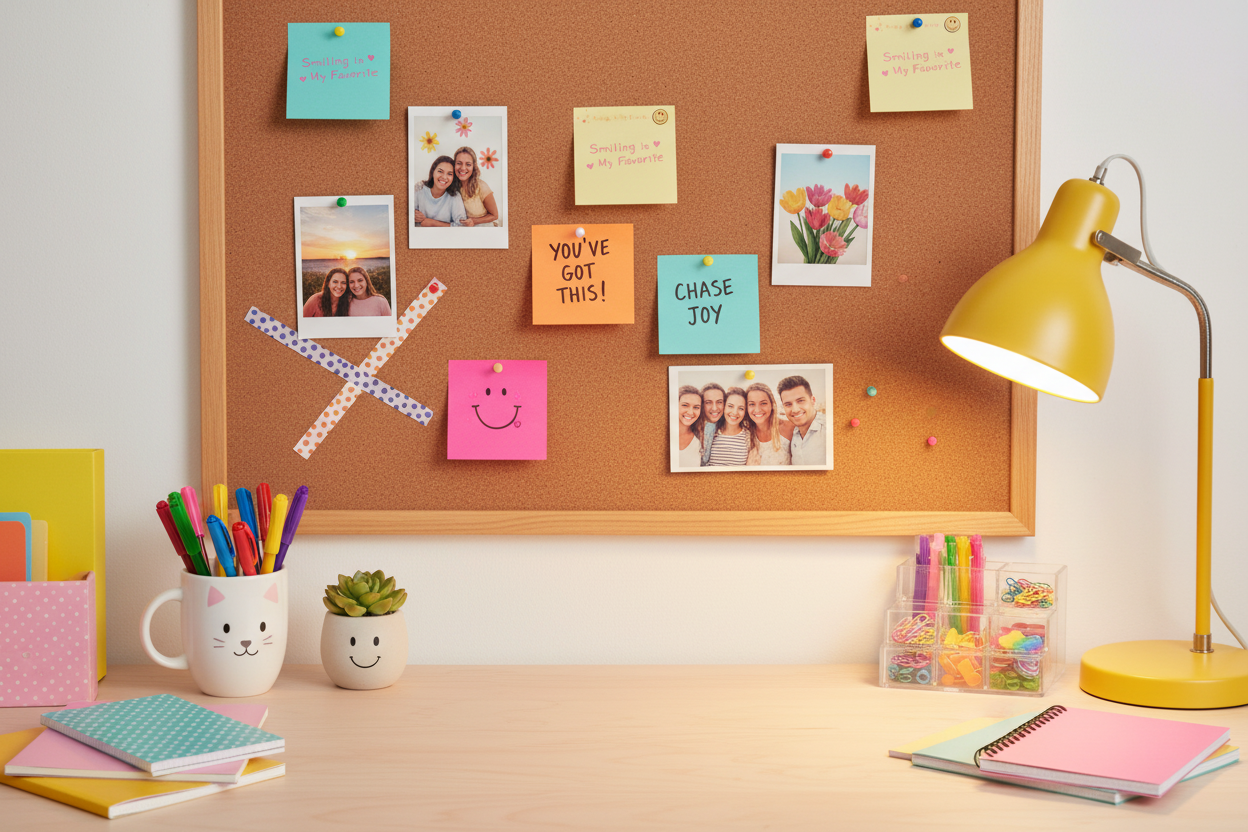 Bulletin board with positive affirmations