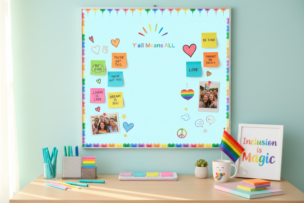 Bulletin board with positive messages