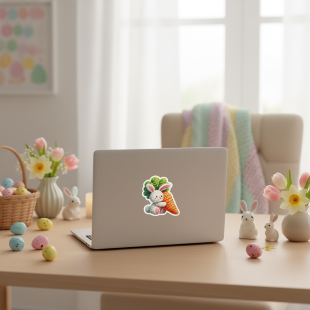 Bunny and Carrot Sticker on Laptop