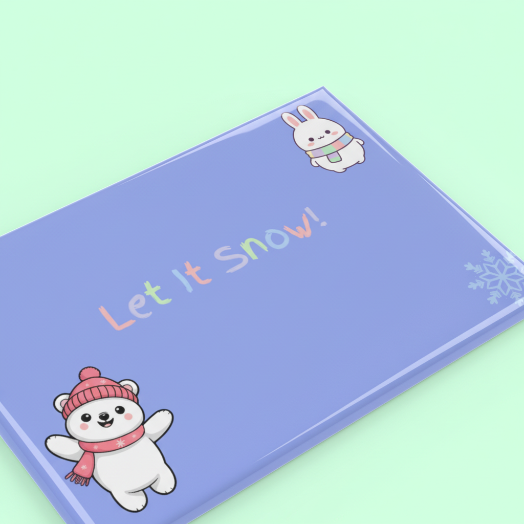 Close-up detail shot of Let It Snow magnet