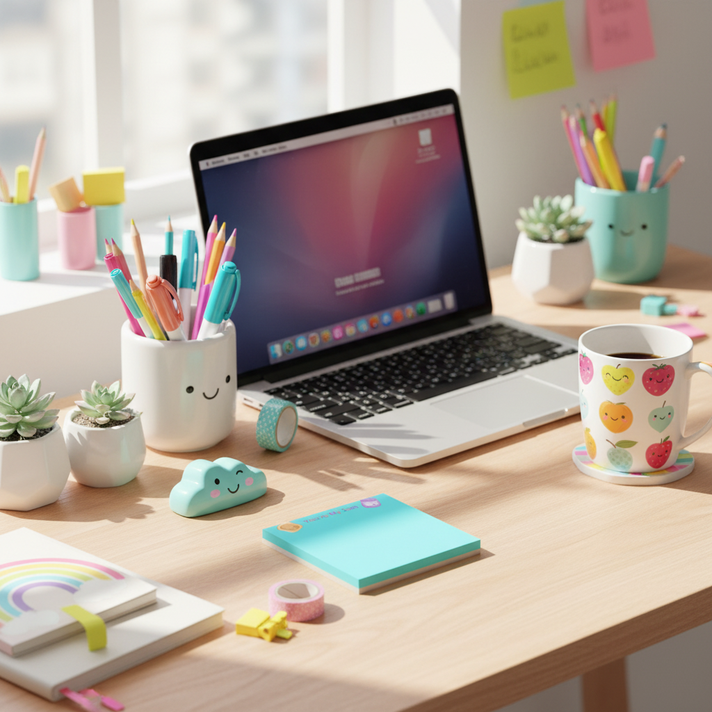 Colorful desk with stationery