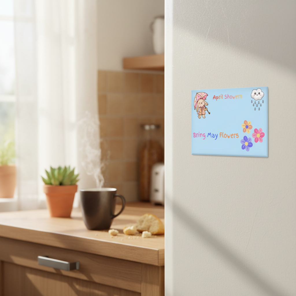 Cozy kitchen with magnet on fridge