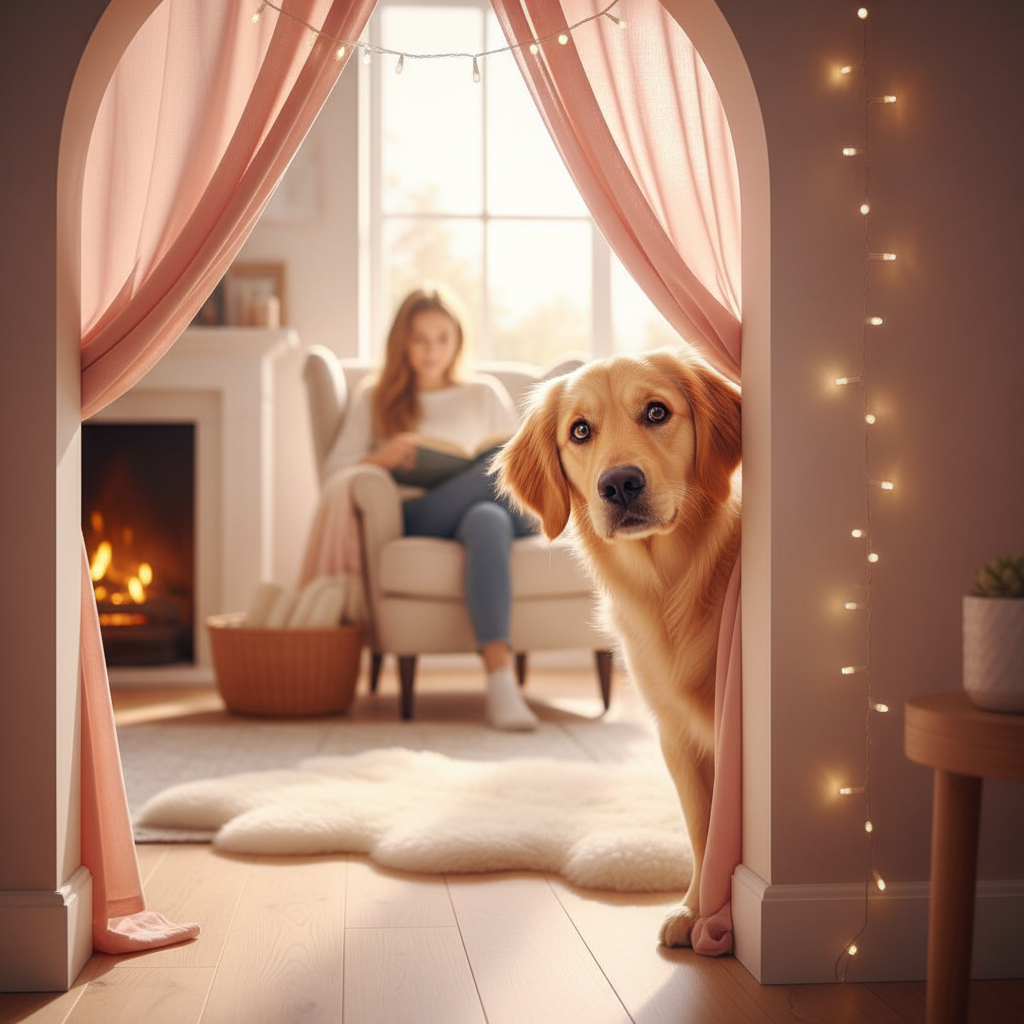 Dog peeking around doorway