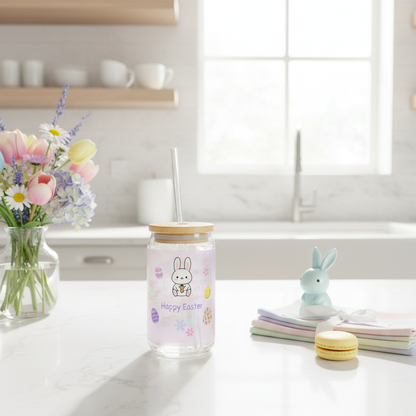 Easter Bunny Sipper Glass on Kitchen Counter