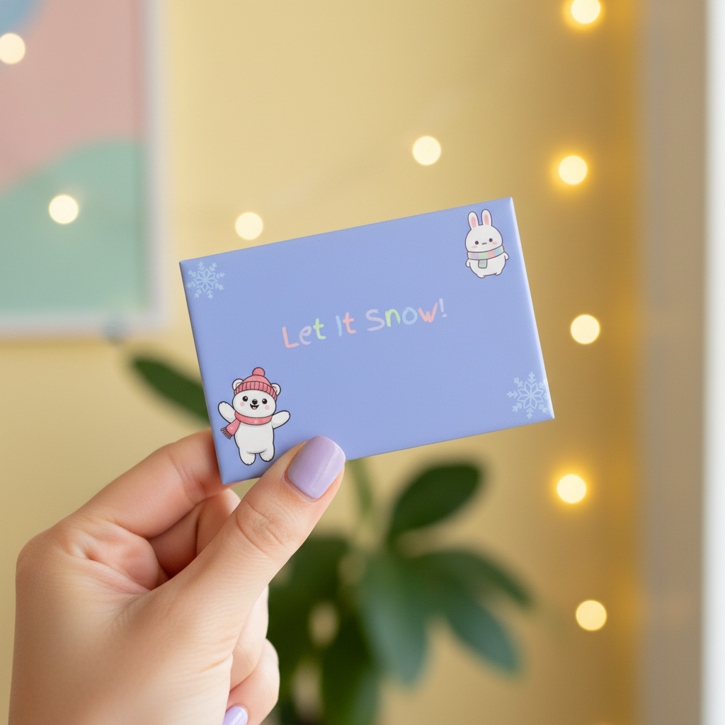 Hand holding Let It Snow magnet