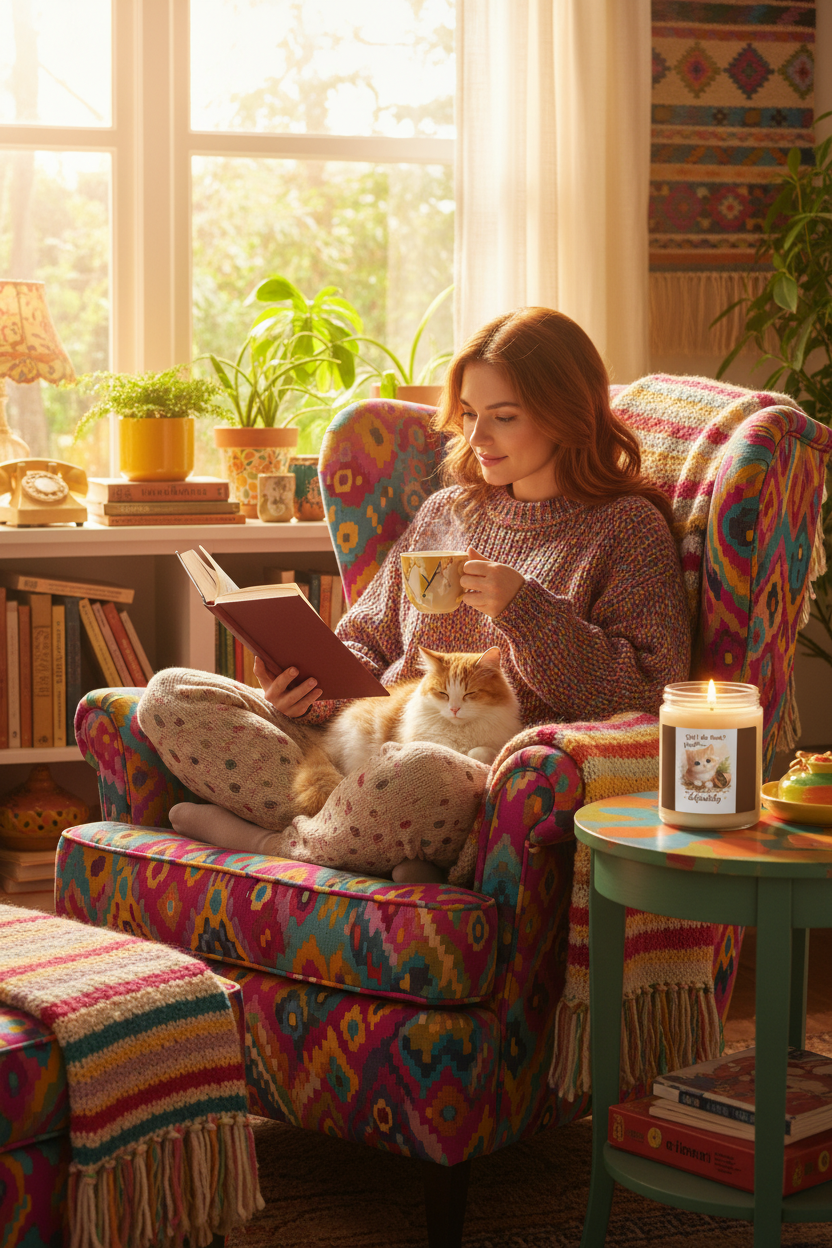 Cozy Reading Nook with Cat