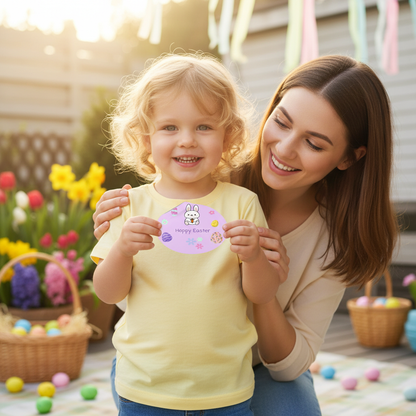 Kid Showing Easter Sticker