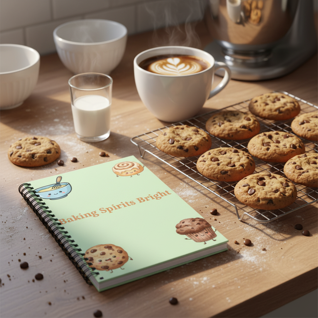Kitchen counter with closed notebook