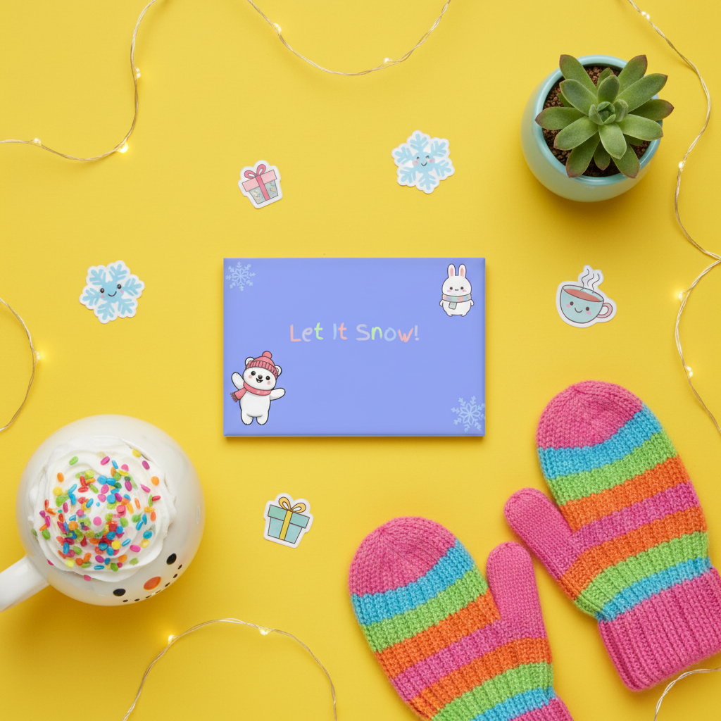 Let It Snow magnet bright flat lay