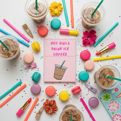 Maximalist flat lay with macarons and accessories