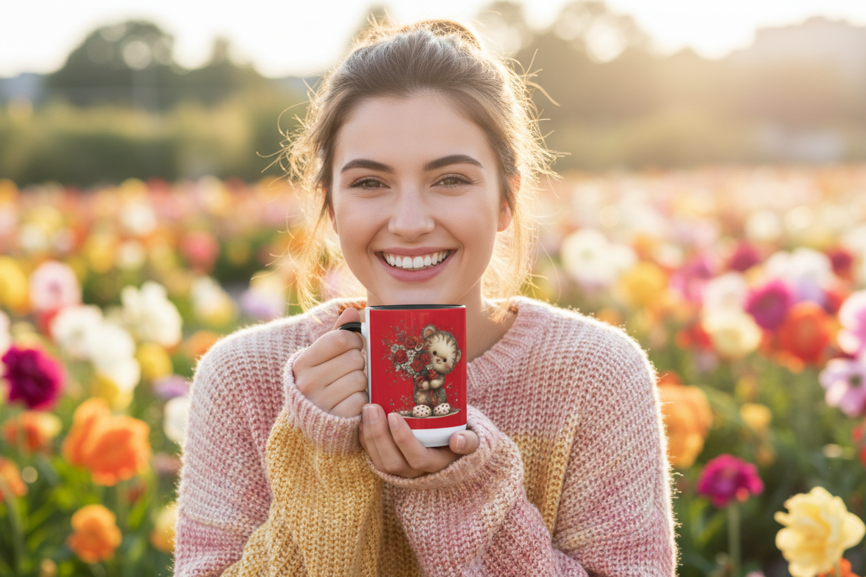 Model holding Rosie mug