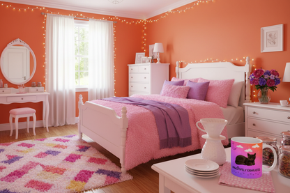 Pawsitively Exhausted bedroom with mug