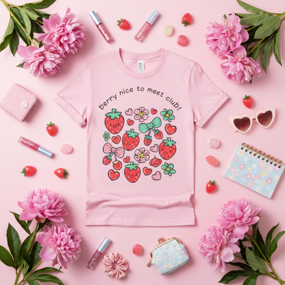 Pink tee flat lay