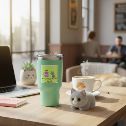 Powered by Coffee and Cat Hair Sticker on Tumbler