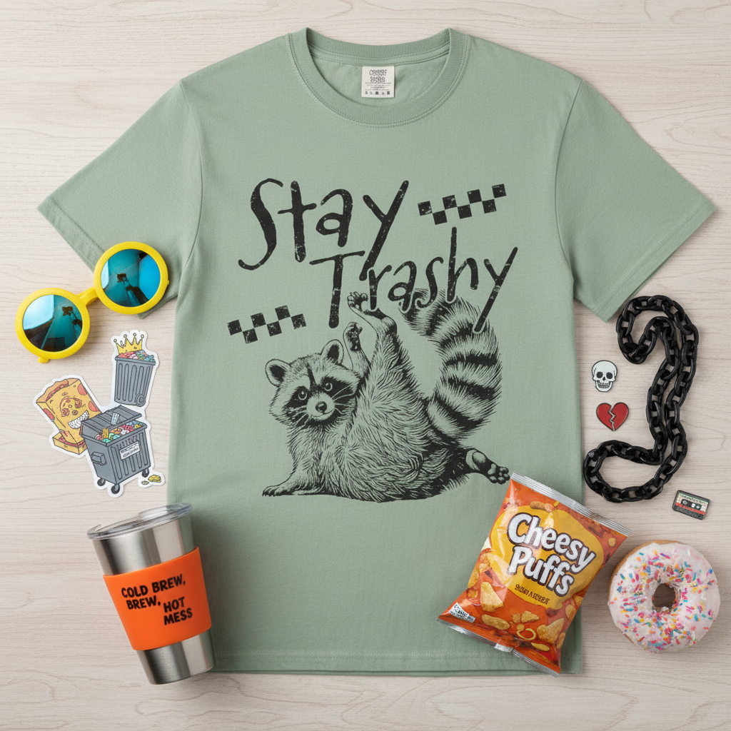 Trashy Raccoon Flat Lay